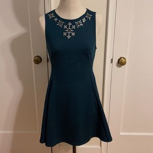 AQUA green snow flake skater dress size M
